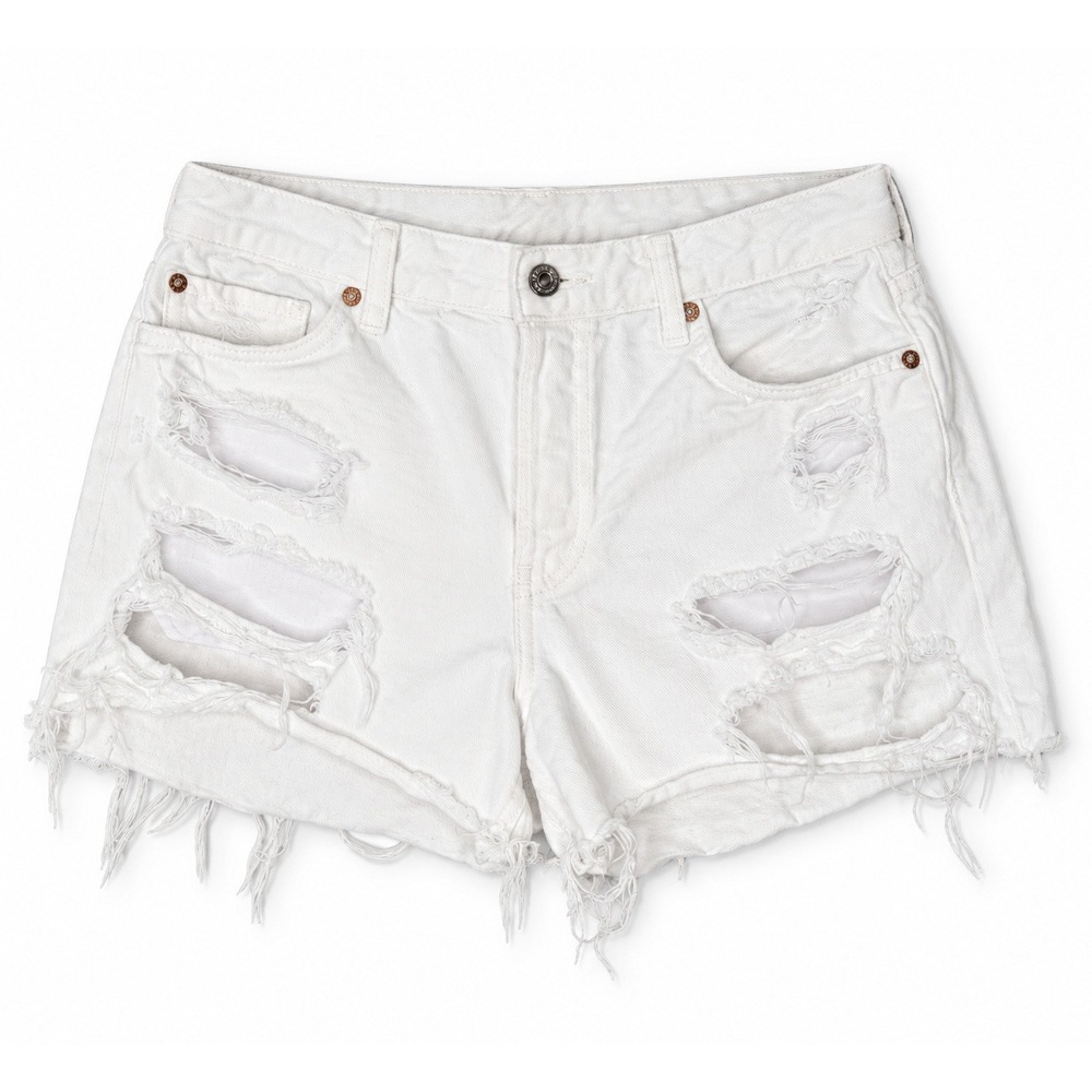 We The Free White Distressed Denim Shorts High Rise Frayed Hem Size 26